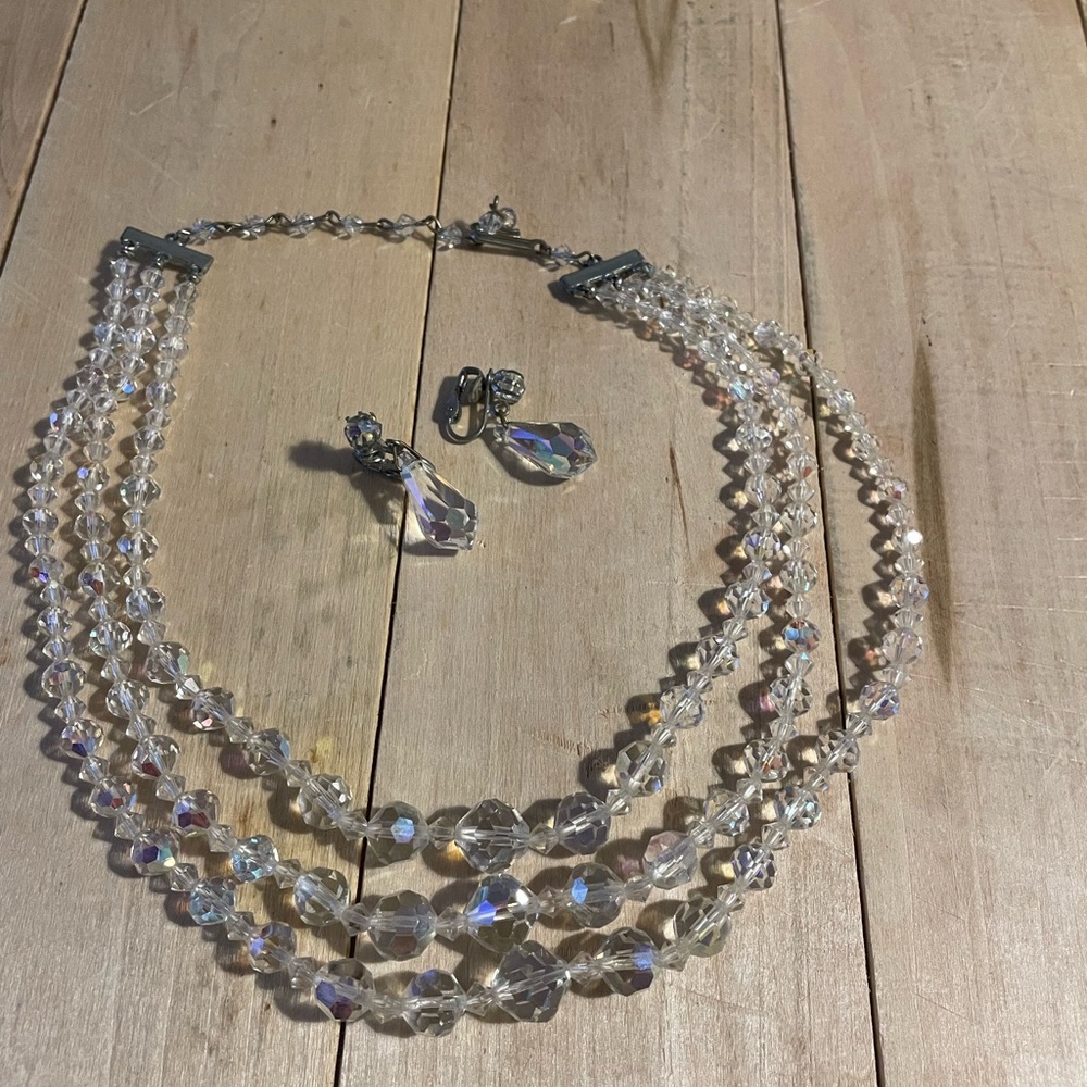 Vintage Aurora Borealis Crystal Choker & Earring Set